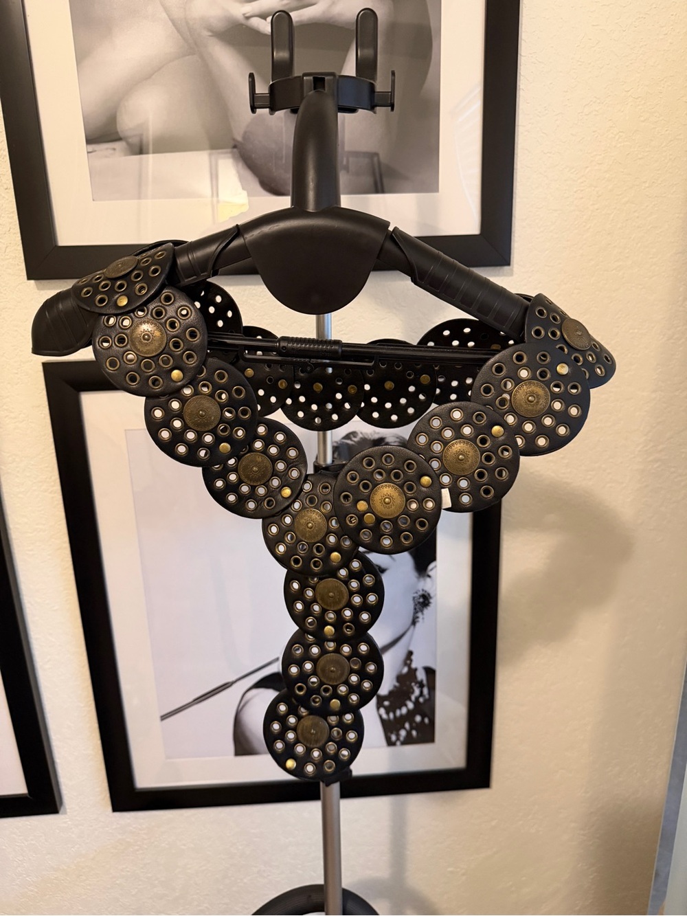 Decorative Black and Brass Disc Accent Necklace Display